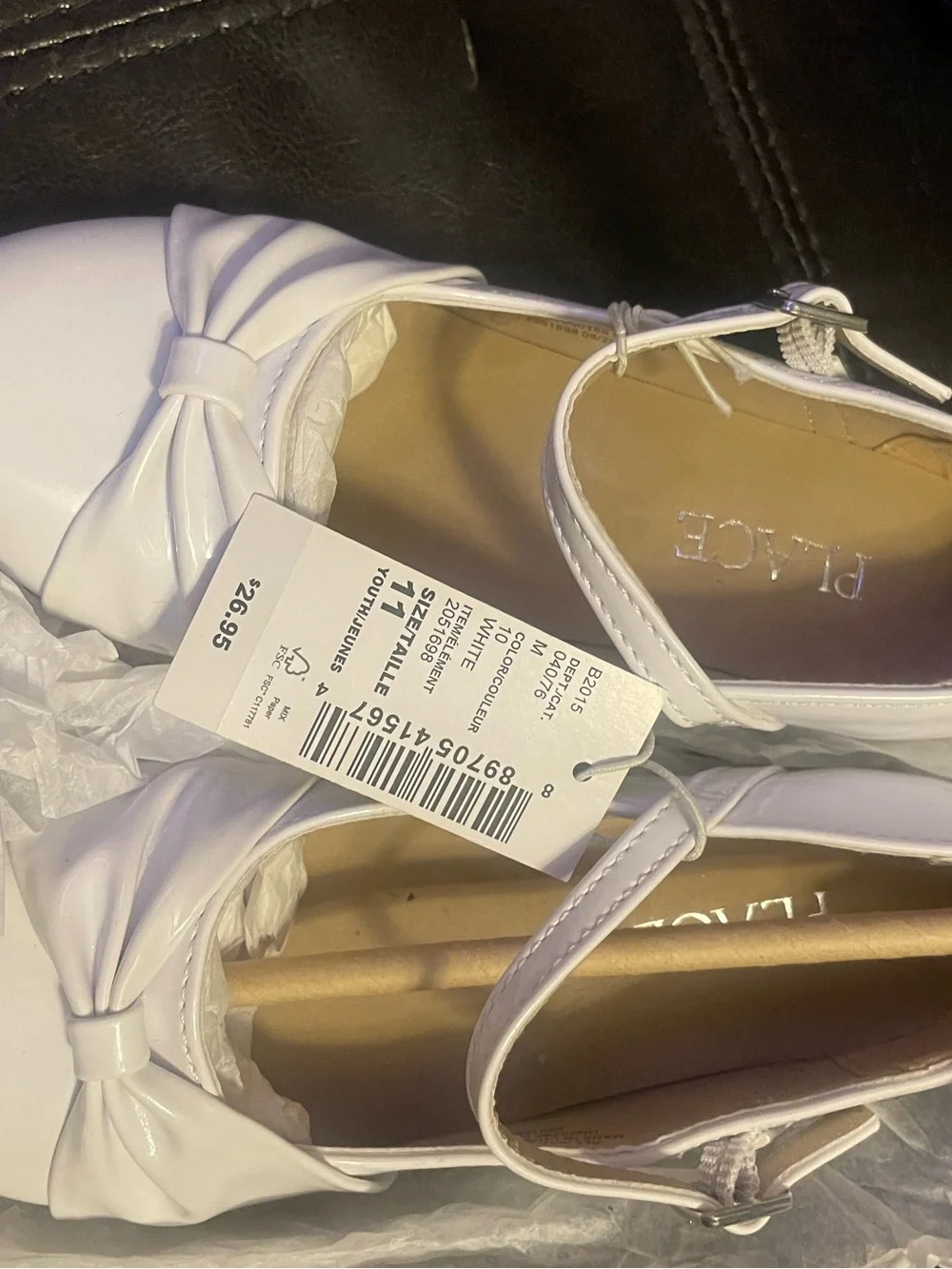 Place White Girls' Bow Strap Flats